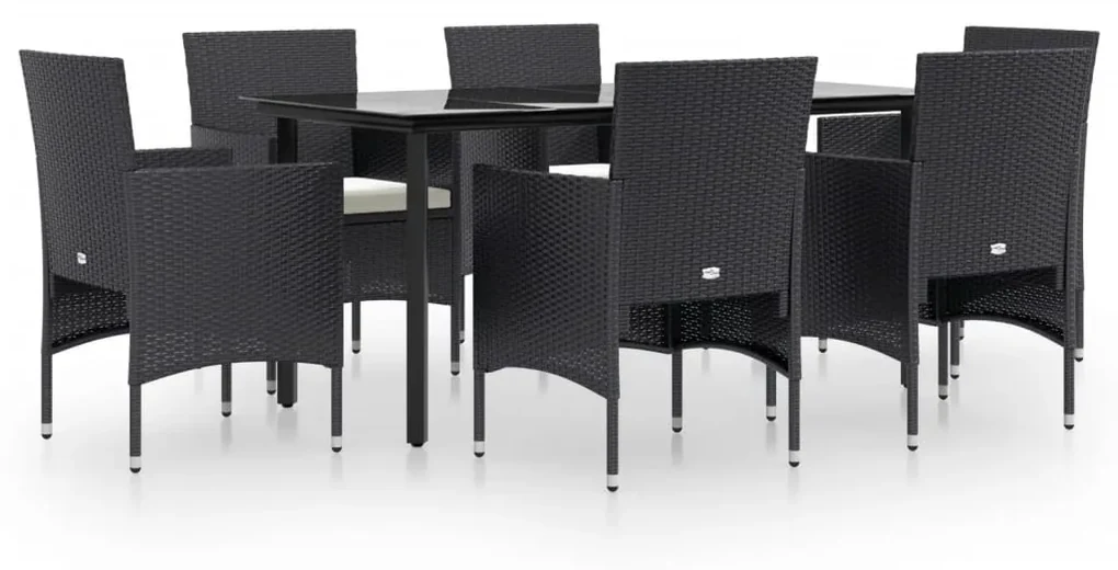 Set da pranzo da giardino 7 pz con cuscini nero
