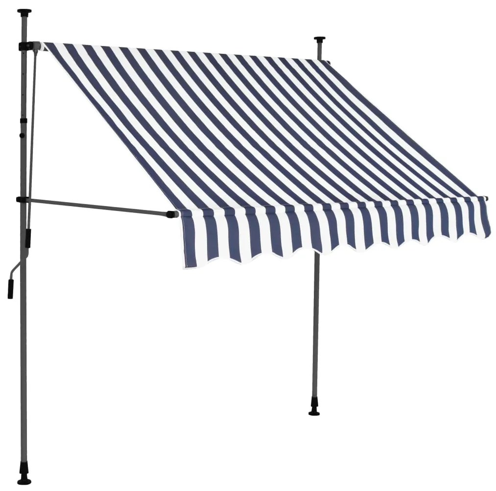 Tenda da Sole Retrattile Manuale con LED 200 cm Blu e Bianca