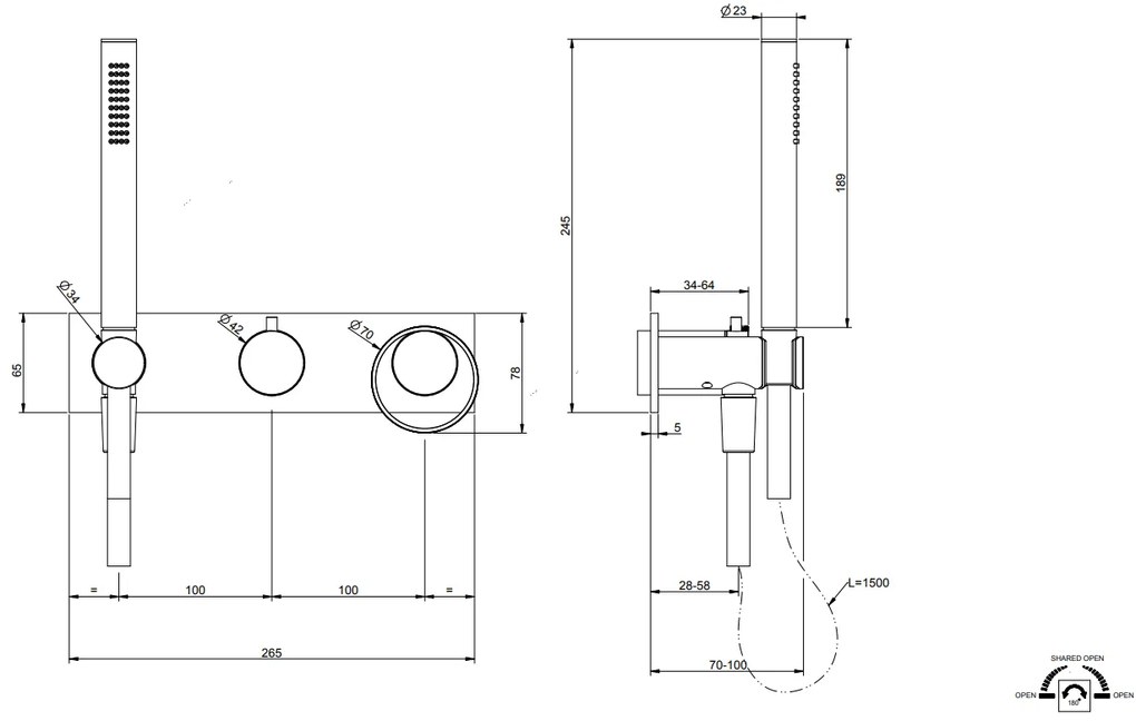 Parte esterna miscelatore doccia 2 vie con supporto presa acqua deviatore parte incasso non inclusa cromo Anello 63343  Gessi