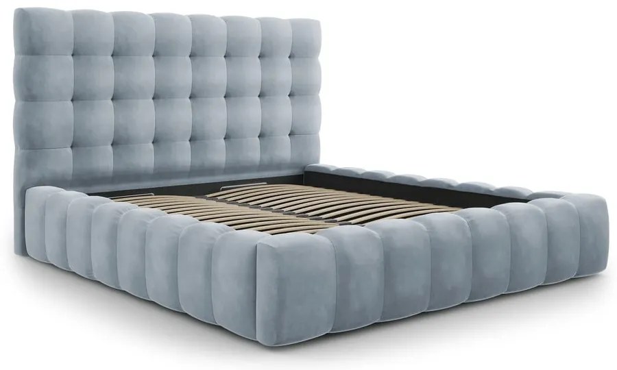 Letto matrimoniale imbottito azzurro con contenitore con griglia 200x200 cm Bali - Cosmopolitan Design