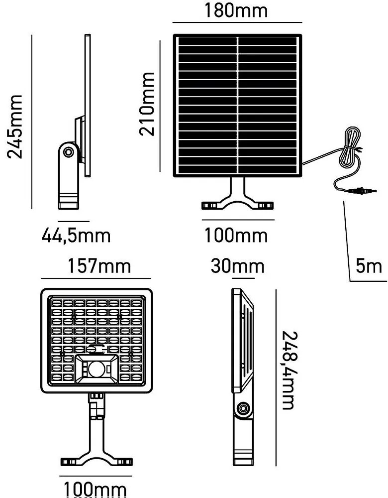 Proiettore Solare ricaricabile LED 10WCCT-1500lm IP65 - Batteria Litio