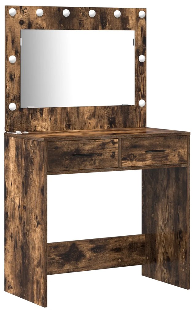 Set da toeletta 2 pezzi con led in legno ingegnerizzato rovere affumicato