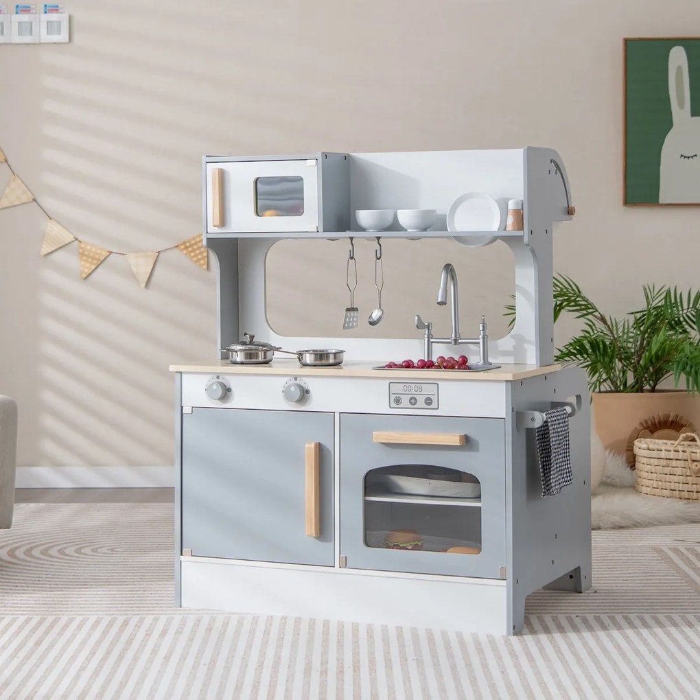 Costway Cucina giocattolo per bambini con sala da tè, Cucina finta giocattolo con suoni accessori per cucina 2 Colori