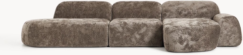 Divano angolare componibile 4 posti in teddy bouclé con chaise longue Wolke