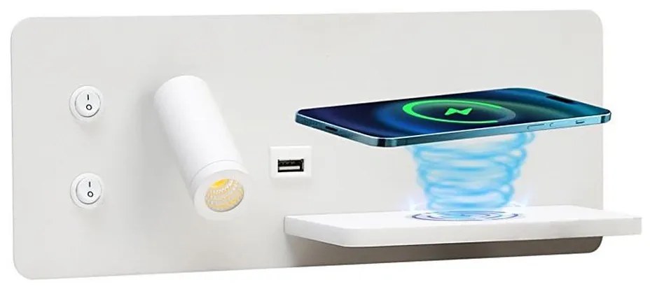 Immax 08285L-LED Applique con ripiano, USB e ricarica wireless LED/3W/230V + LED/3W
