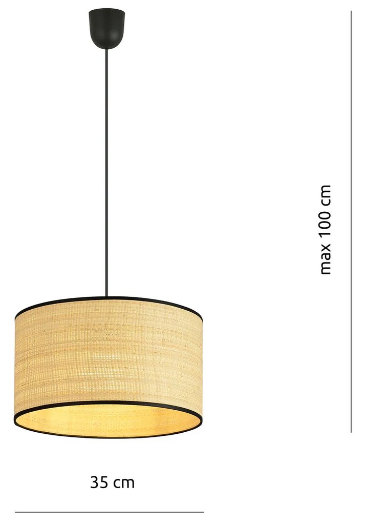 Sospensione Nordica 1 Luce Aston In Acciaio Nero E Rattan