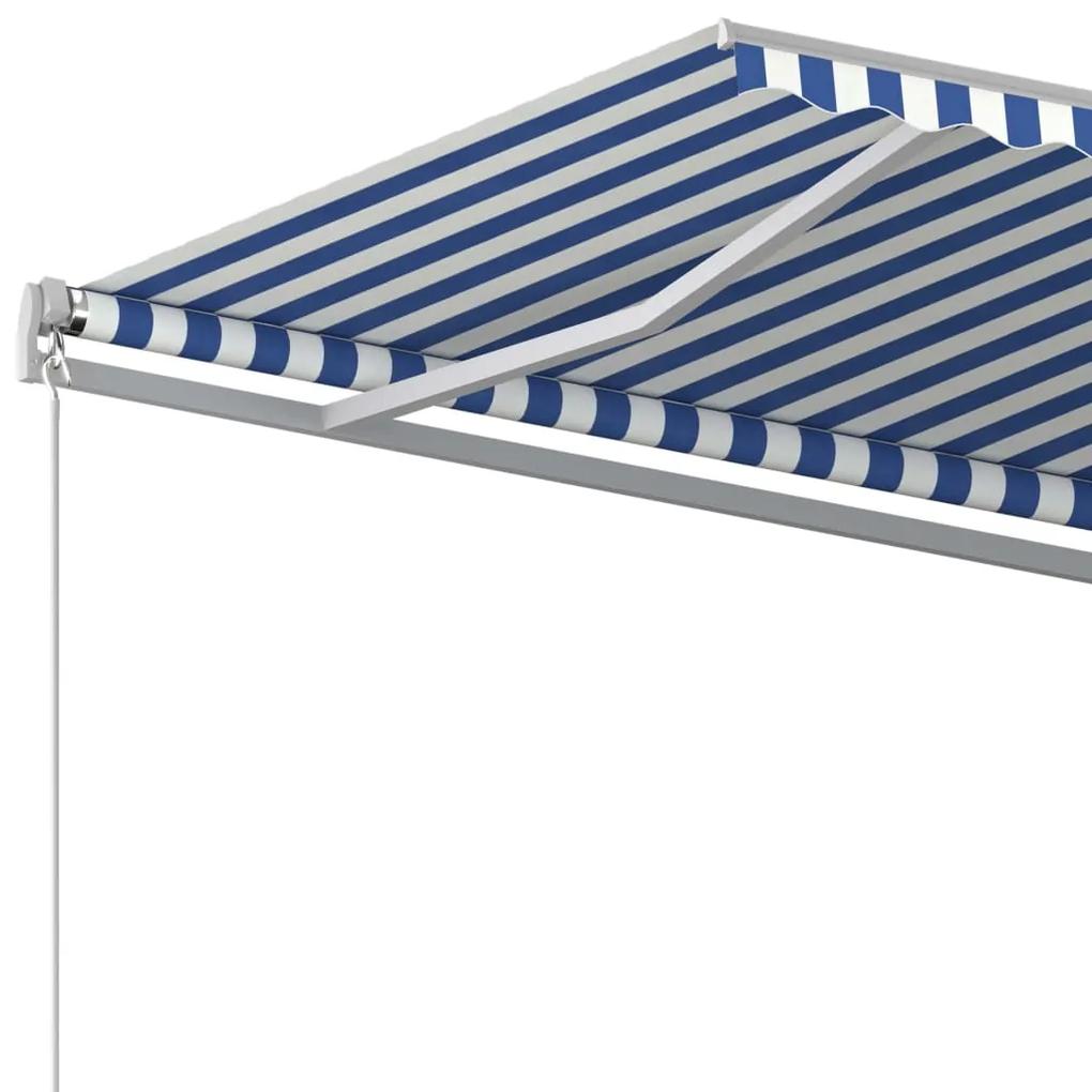 Tenda da Sole Retrattile Automatica con Pali 4x3,5 m Blu Bianca