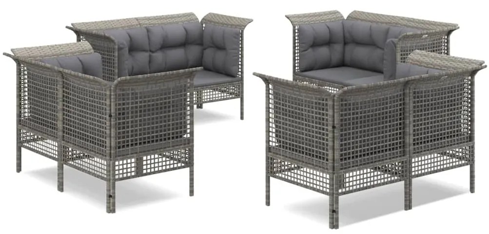 Set divani da giardino 8 pz con cuscini in polyrattan grigio