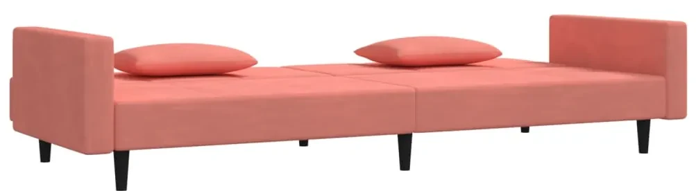 Divano letto a 2 posti con 2 cuscini rosa in velluto