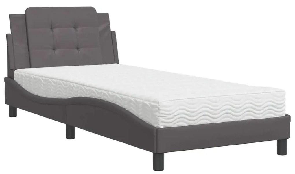 Letto con materasso grgio 90x200 cm in similpelle