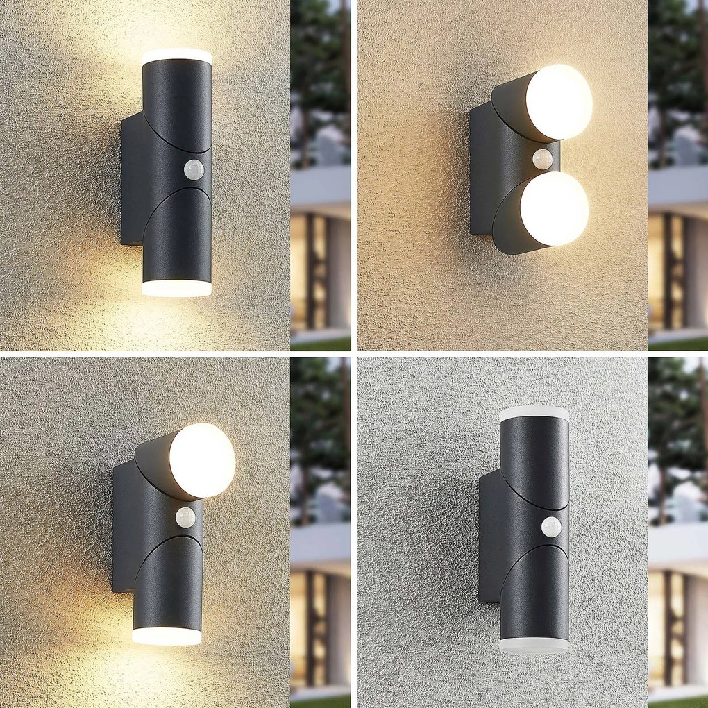 Lindby Aspyn applique LED esterni, 2 luci, sensore