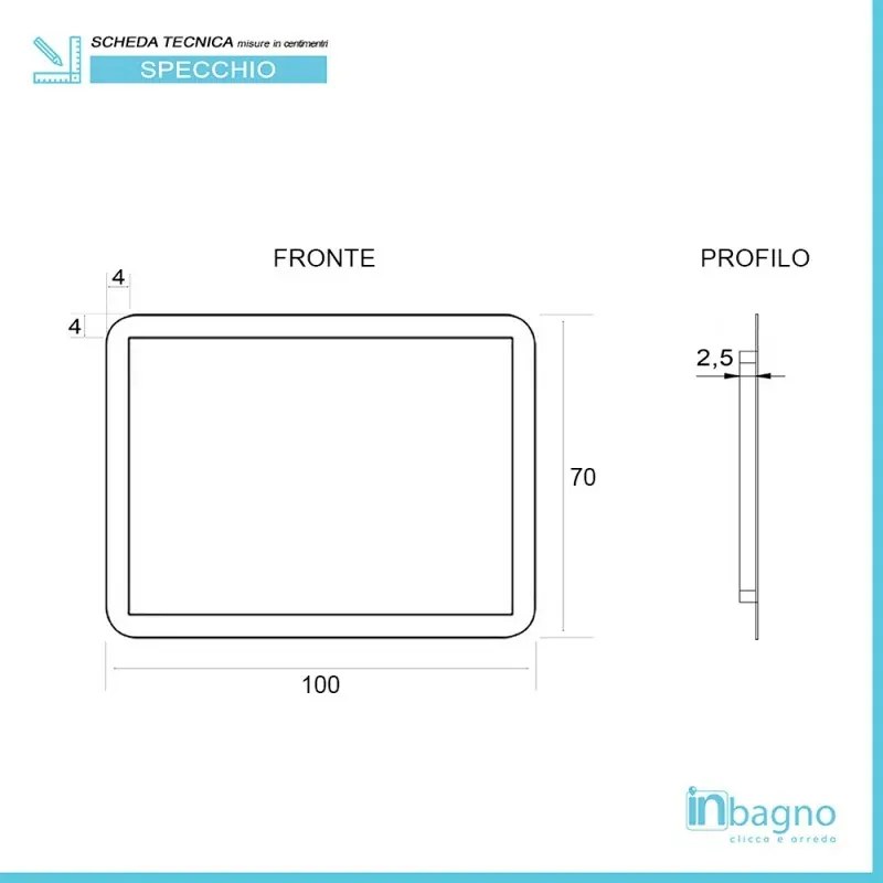 Specchio bagno 100x70 cm con LED naturale e installazione reversibile