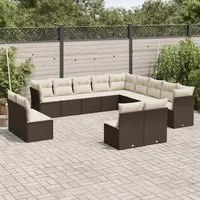 Set Divani da Giardino 13 pz con Cuscini Marrone in Polyrattan 3218493