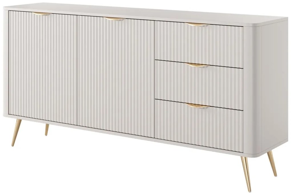 Credenza 2 ante e 3 cassetti in MDF Beige e Dorato - ELONARIA di PASCAL MORABITO