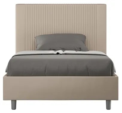 Letto senza rete imbottito 140x190 similpelle tortora Goya