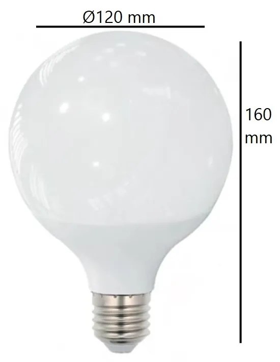 Lampada LED Globo E27 18W, G120, 105lm/W Colore  Bianco Caldo 2.700K