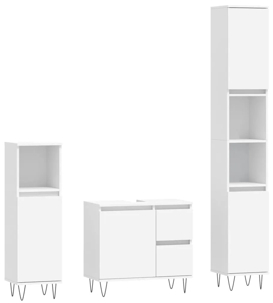 Set mobili da bagno 3 pz bianco in legno multistrato