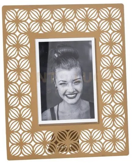 Portafoto di design ikat grande oro laccato in ferro e polimetilmet...