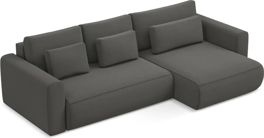 Divano angolare grigio scuro allungabile/con contenitore (con penisola a destra/con chaise lounge) con rivestimento in velluto Kapua – Makamii