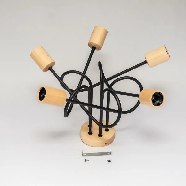 Lampadario a plafone OXFORD 5xE27/15W/230V, finitura pino/nero