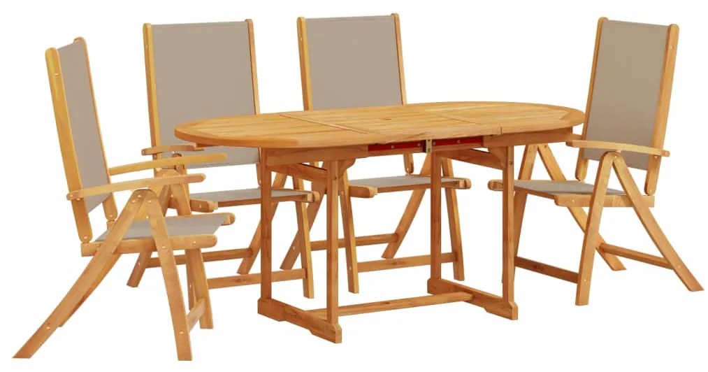 Set pranzo da giardino 5pz legno massello di acacia e textilene