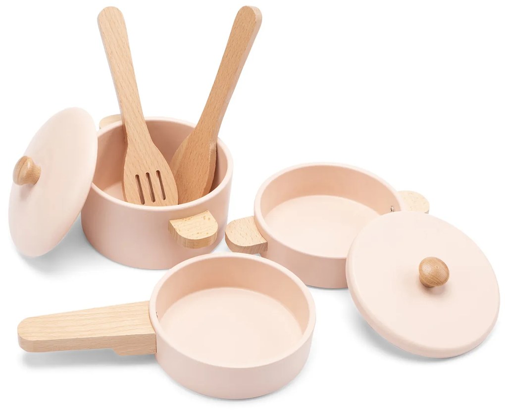 Set di stoviglie in legno per bambini - rosa