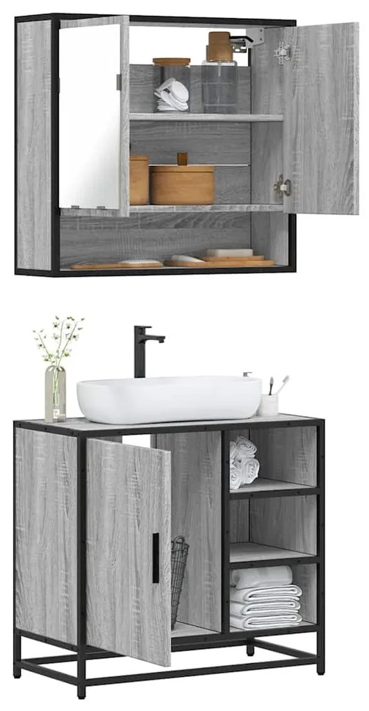 Set Mobili Da Bagno 2 Pz Grigio Sonoma İn Legno Multistrato /