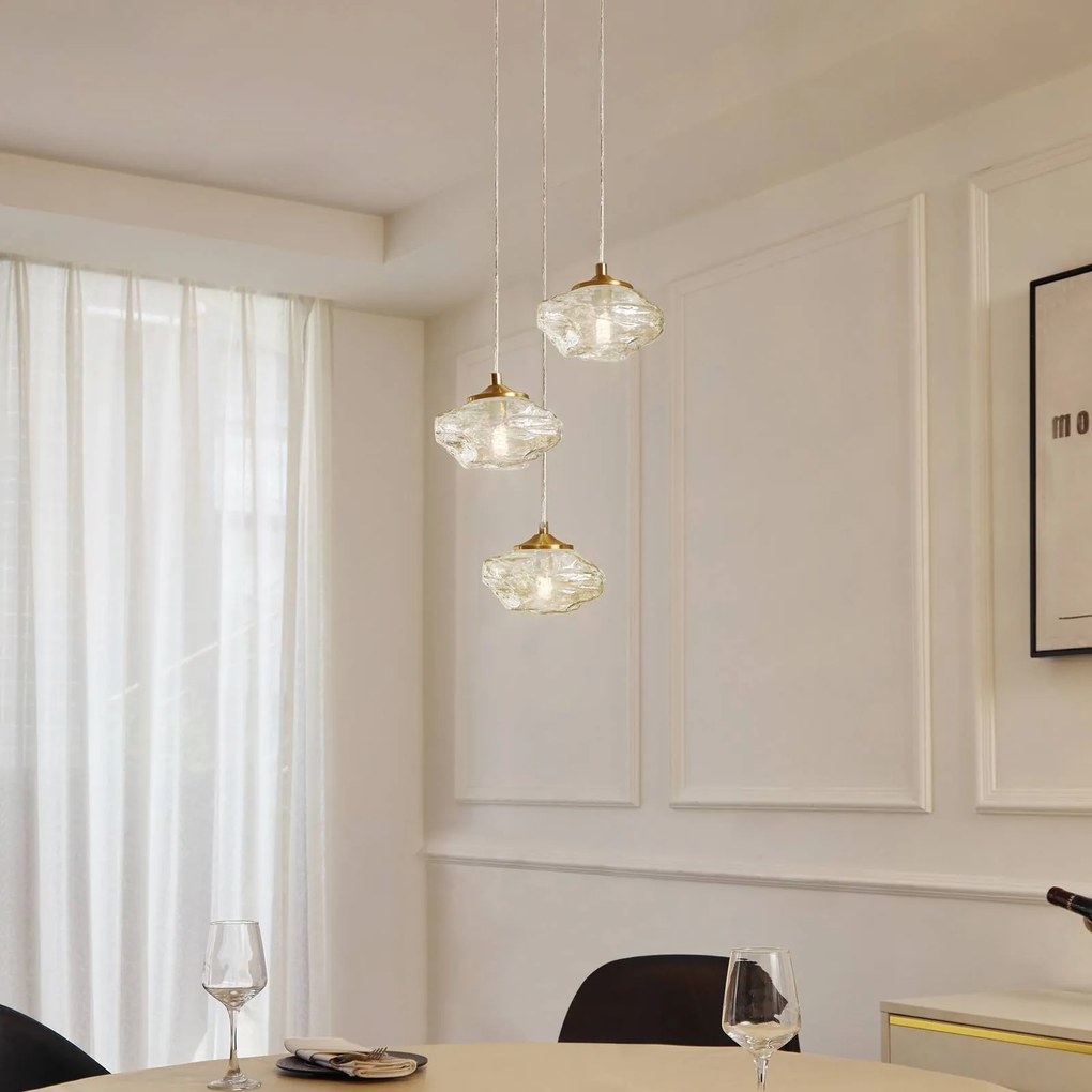 Lampada a sospensione in vetro Piatra Lindby, dimmerabile, Crema / Ambra, Soggiorno / Sala da pranzo, Vetro, Moderno, Lampada a sospensione