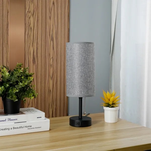 Brilagi - Lampada da tavolo con porta USB TABLON 1xE27/25W/230V nero/grigio