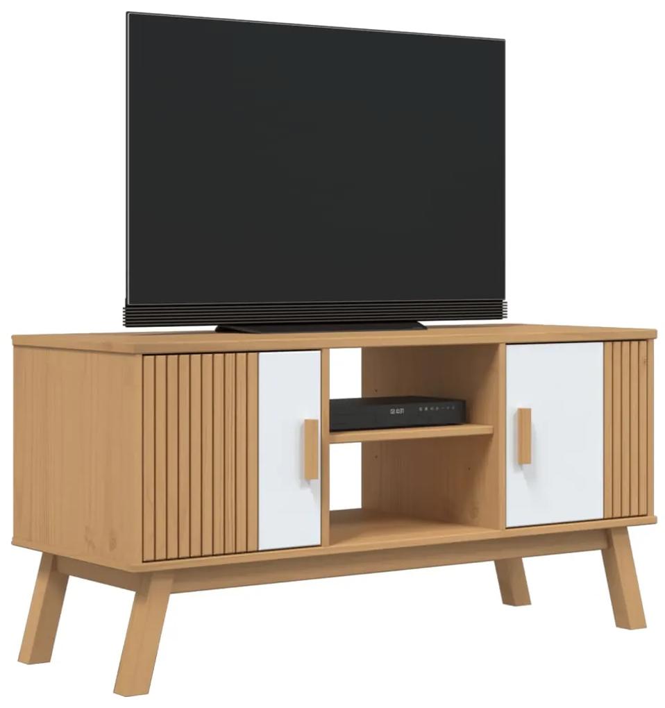 Mobile tv olden bianco e marrone 114x43x57 cm massello di pino