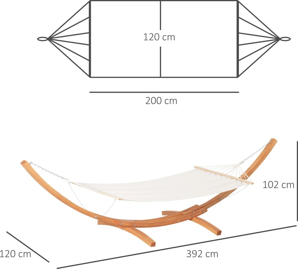 Amaca da Giardino 392x120x102 cm con Supporto in Legno di Pino e Cotone Bianca...