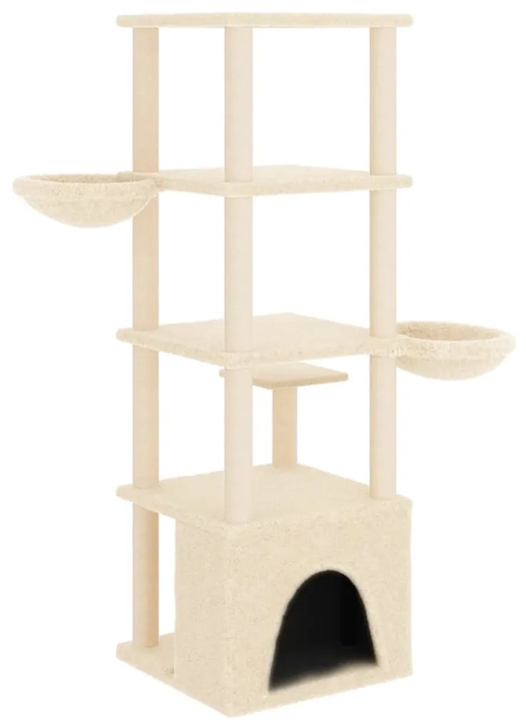 Albero per gatti con tiragraffi in sisal crema 147 cm