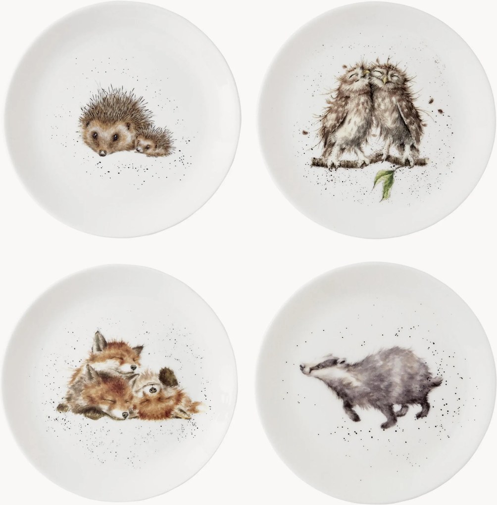 Set di 4 piatti da torta in Fine Bone China Wrendale Designs
