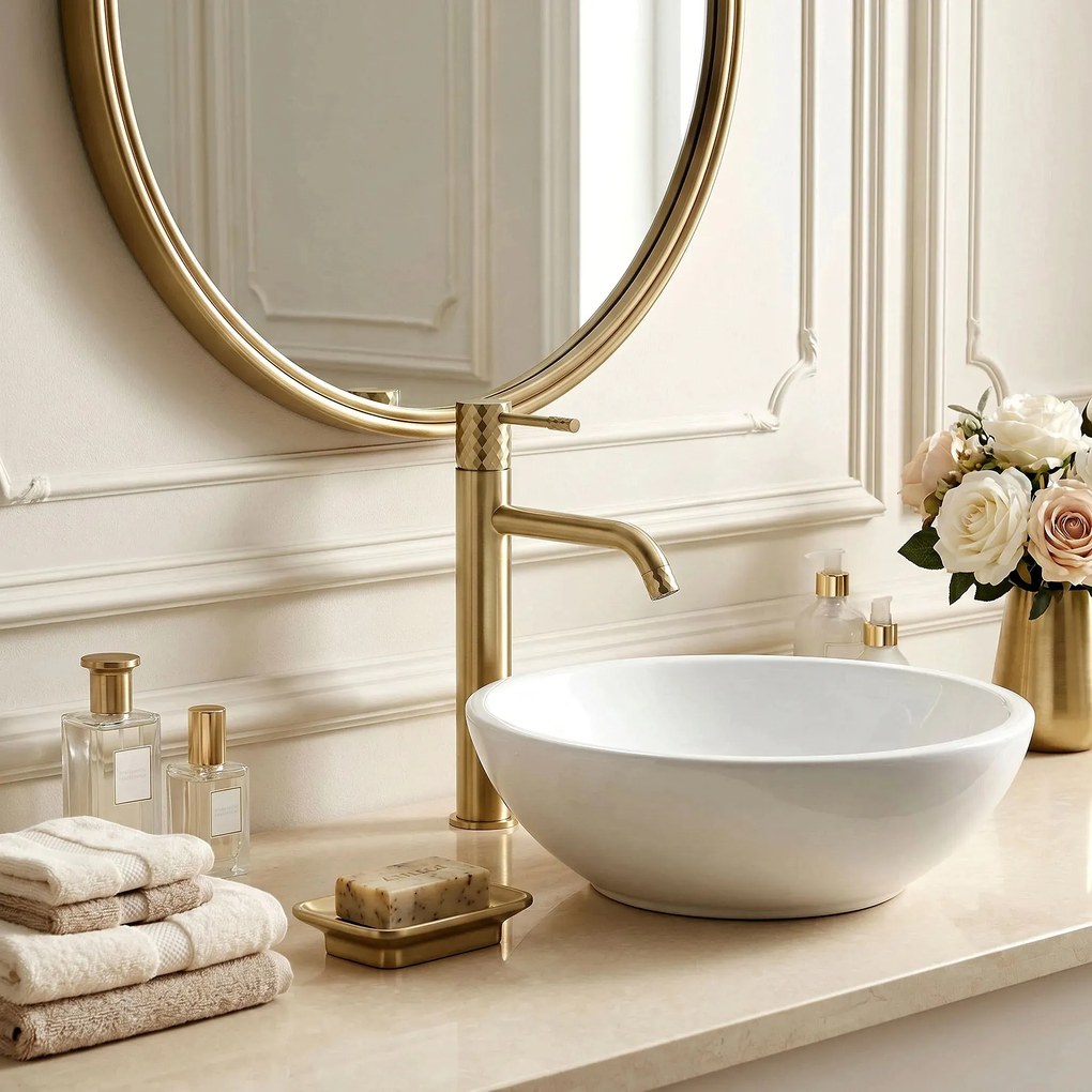 Rubinetto da lavabo Rea Lungo Diamond Brush Gold High