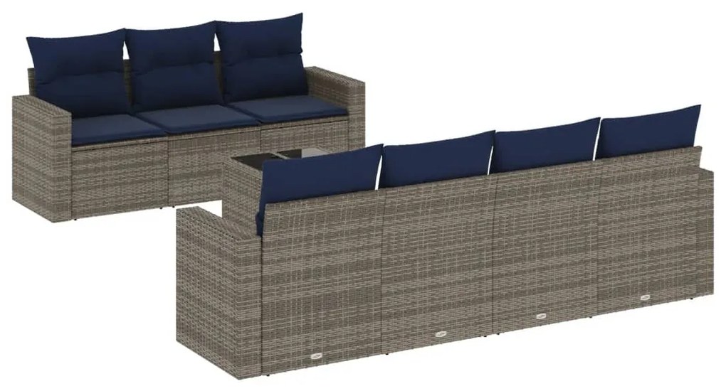 Set divano da giardino 8 pz con cuscini grigio in polyrattan