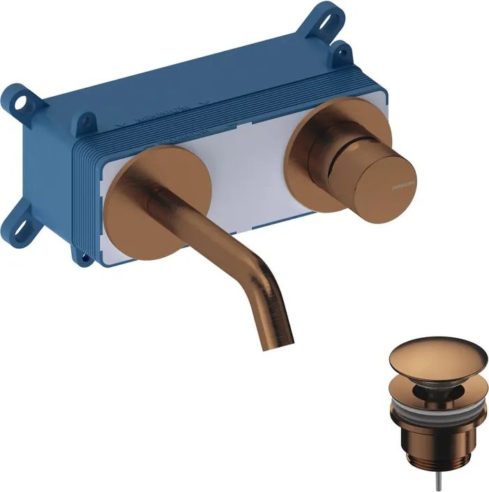 Rubinetto per lavabo Loop k monocomando a parete per lavabo bocca 14cm + corpo incasso + piletta di scarico rose gold brushed