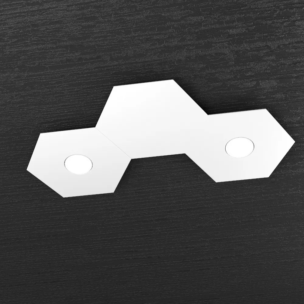 Plafoniera Moderna 3 Moduli Hexagon Metallo Bianco 2 Luci Led 12X2W