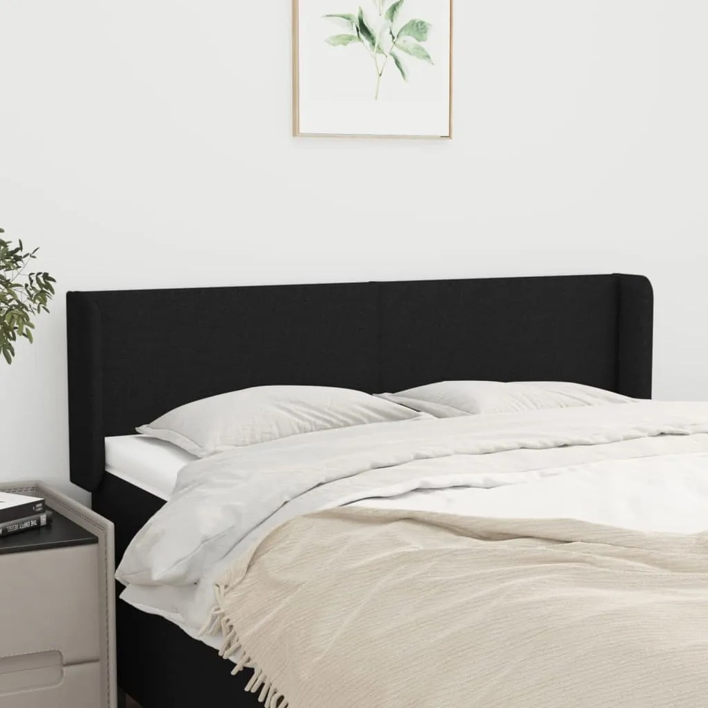 Testiera Ad Orecchio Nera 147x16x78/88 Cm İn Tessuto /