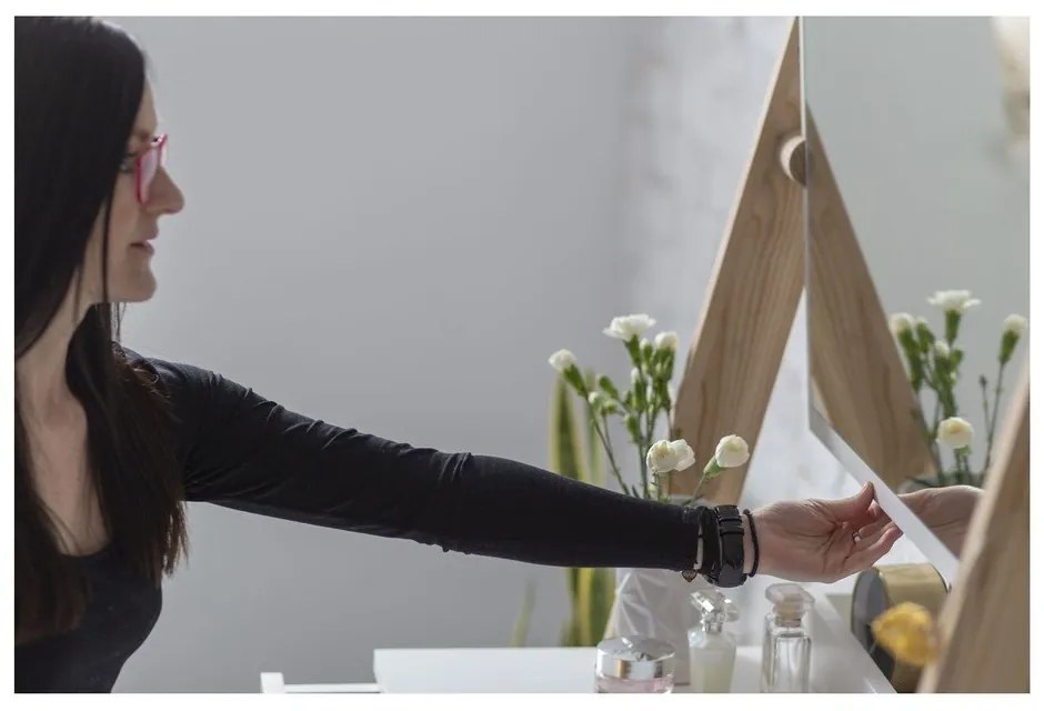 Comodino bianco con cassetto e specchio Leno - Ragaba