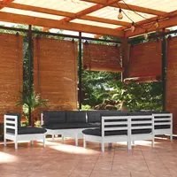 Set Divani da Giardino 11 pz con Cuscini Bianchi Legno di Pino 3096762