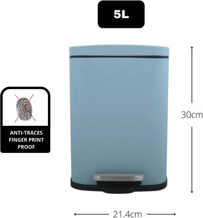 Cestino per la spazzatura azzurro in acciaio con pedale 5 l Akira – Spirella