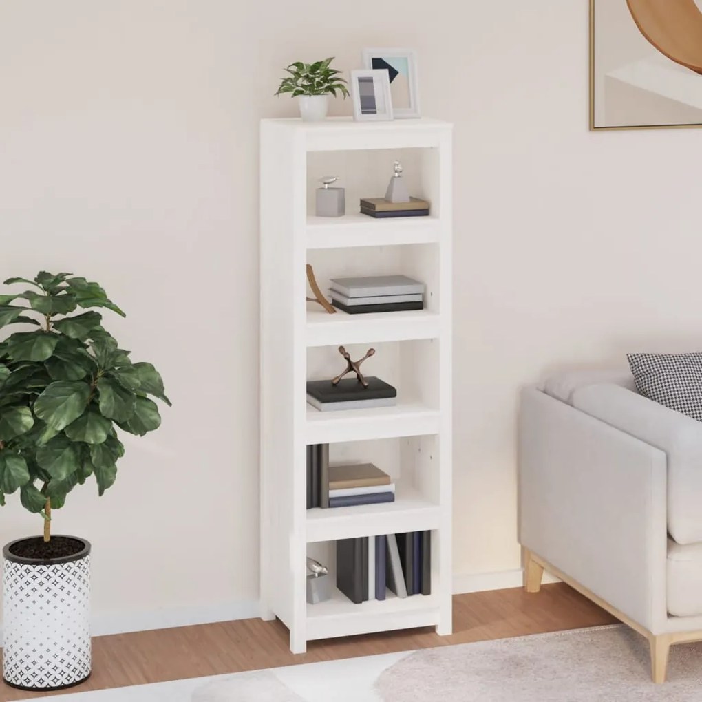 Libreria Bianca 50x35x154 Cm İn Legno Massello Di Pino /