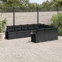 Set Divani da Giardino 10pz con Cuscini in Polyrattan Nero 3253022