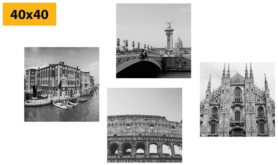 Set di quadri – Città storiche in bianco e nero