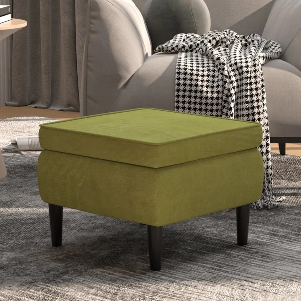 Poggiapiedi Con Gambe İn Legno Verde Chiaro İn Velluto /