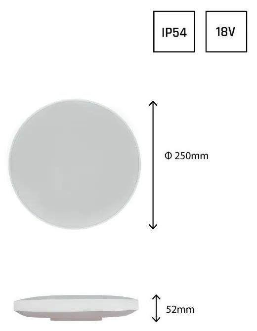Plafoniera LED 18W - IP54 - 111lm/W - Ø250mm - Doppia Cornice Colore  Bianco Naturale 4.000K