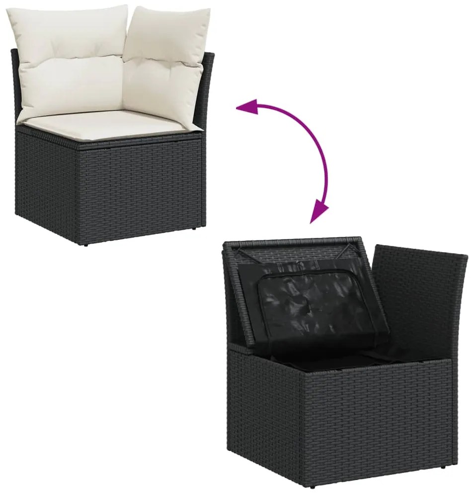 Set Divano da Giardino 6 pz con Cuscini Nero in Polyrattan