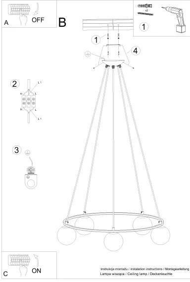 Sollux SL.1214 - Lampadario a sospensione con filo YOLI 5xG9/8W/230V nero
