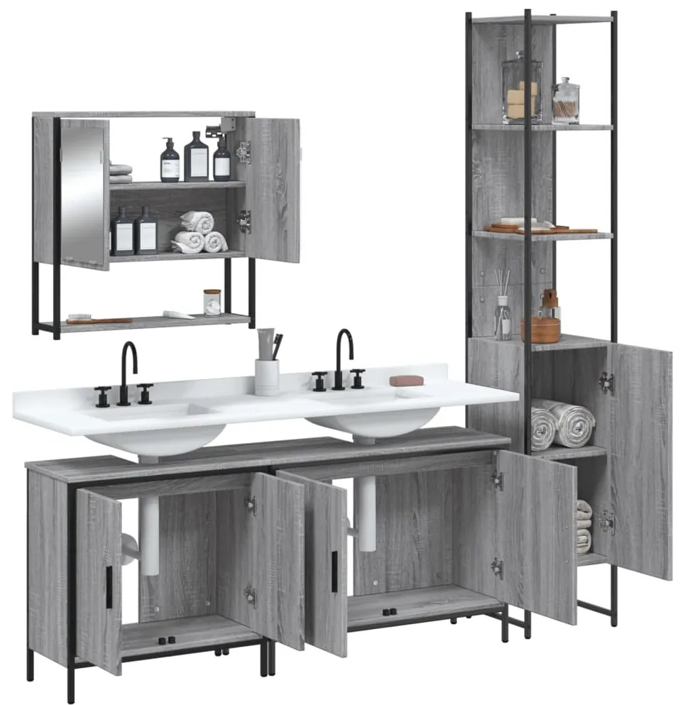 Set mobili da bagno 4 pz grigio sonoma in legno multistrato