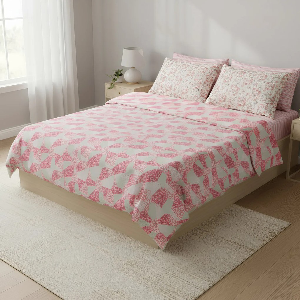 Completo letto matrimoniale cotone patchwork fiori corallo Taylor